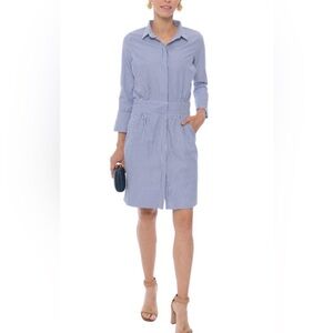 Gretchen Scott Women’s Breezy Blouson Shirt Dress / Blue and White / Size L